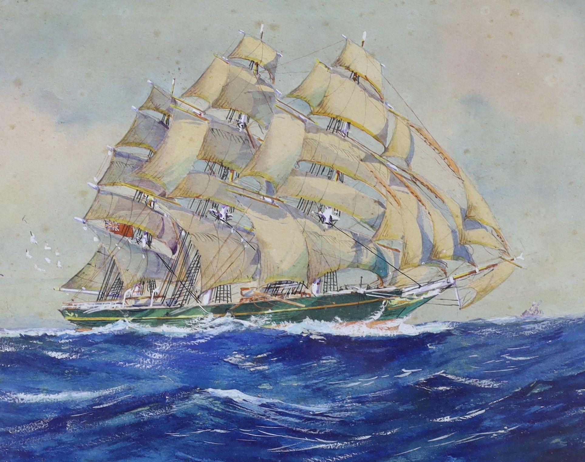 J.W. Hardcastle (1884-1973), pair of watercolours, tallships at sea, one signed, 21 x 27cm.